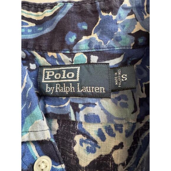 Polo Ralph Lauren Mens Small Paisley Linen Aqua Blue Long Sleeve Button Up Shirt - Picture 10 of 13